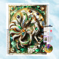 5D Diamant-Gemälde Motiv einer majestätischen Kitsune im smaragdgrünen Buntglas-Stil