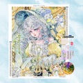 5D Diamant-Motiv eines eleganten Mädchens im Lolita-Stil bei einer magischen Teeparty mit Schachfiguren, Rosen und Häschen