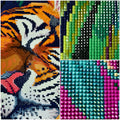 Nahaufnahme des Diamond Paintings Tigerschlaf mit quadratischen Premium-Harzdiamanten und besonders detailreicher Darstellung.
