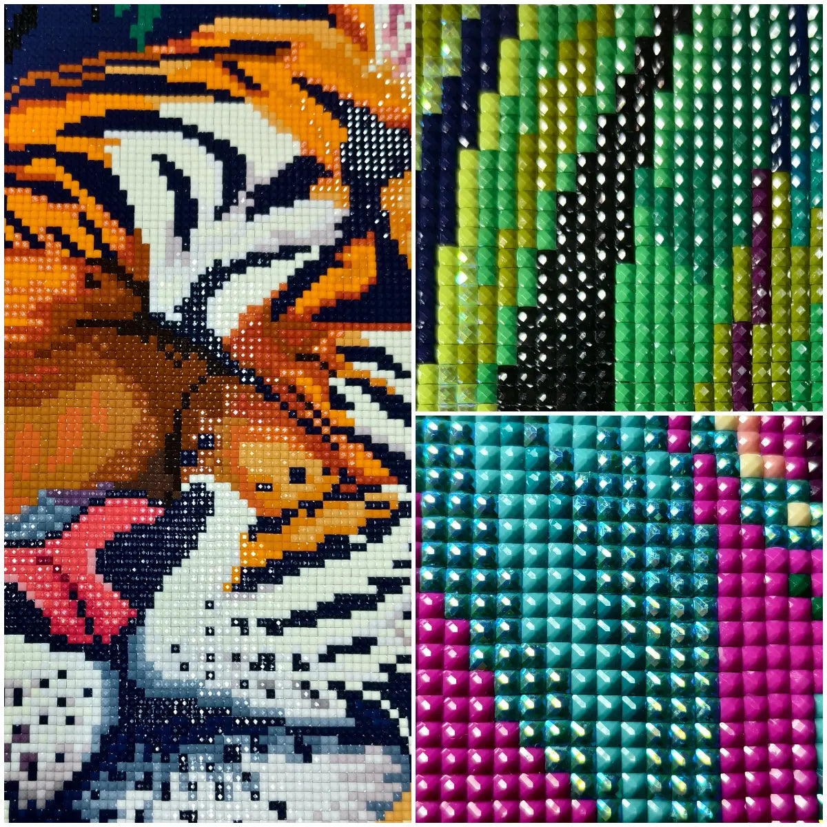 Nahaufnahme des Diamond Paintings Tigerschlaf mit quadratischen Premium-Harzdiamanten und besonders detailreicher Darstellung.