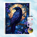 5D Diamond Painting Motiv: bunte robin im abstrakten Kunst-Stil mit Feder-Mustern wie Blumen auf einem Ast.