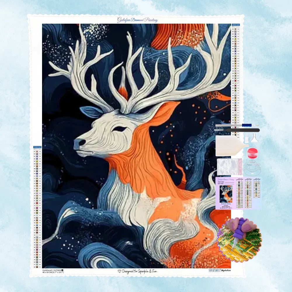 5D Diamond Painting Motiv: Eine farbenfrohe Eule sitzt auf einem Ast mit blauen, lila und rosa Blumen.