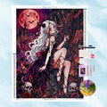 Vollständiges Diamond Painting Set einer Gothic-Dämonin mit Leinwand, Steinchen und Werkzeugzubehör