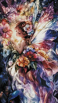 Fertiggestelltes 5D Diamond Painting Motiv der Blumenfee als gerahmte Wanddekoration im Innenbereich