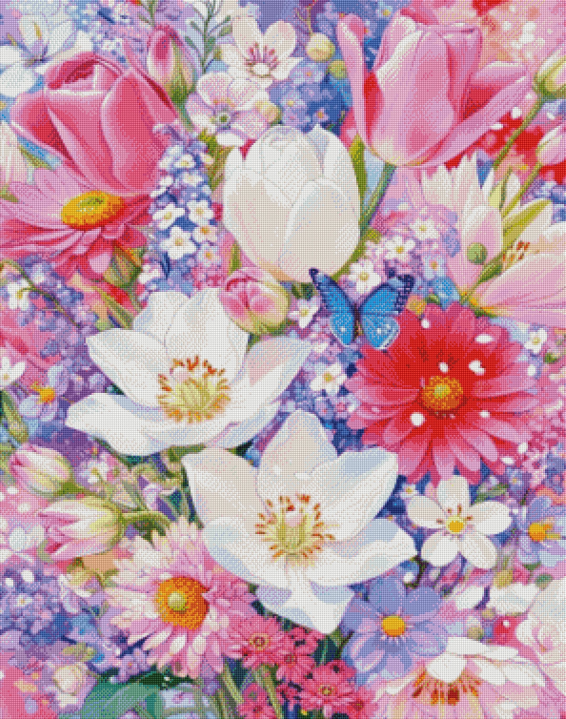 Gerahmtes 5D Diamond Painting Wandbild mit dem Motiv eines bunten Frühlingserwachens zur Raumdekoration.