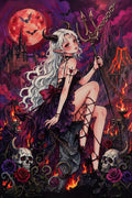 Diamond Painting Motiv einer mystischen Dämonenprinzessin mit funkelnden Details und dunkler Eleganz.