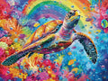 Nahaufnahme der hochauflösenden Leinwand und der bunten Steine für das Schildkröten Diamond Painting Set