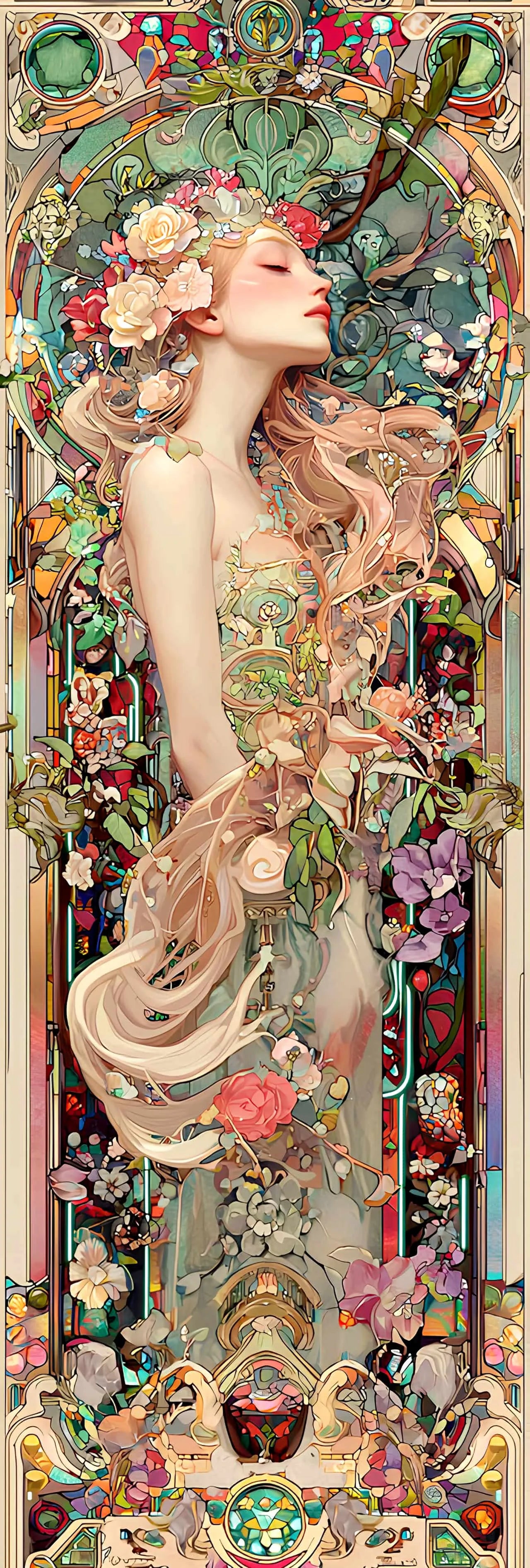 Nahaufnahme der sanften Farbverläufe und hochwertigen Steine für das Jugendstil Diamond Painting Set