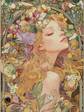 Gerahmtes 5D Diamond Painting Wandbild der Floralem Muse im Jugendstil mit tausenden funkelnden Mosaiksteinen.