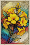 Gerahmtes 5D Diamond Painting Wandbild mit dem Motiv von Jugendstil Goldblüten zur Raumdekoration.