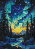 Gerahmtes 5D Diamond Painting Wandbild mit dem Motiv eines leuchtenden Mosaik-Waldes zur Raumdekoration.