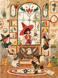 Original Illustration einer Hexe mit Zauberlehrlingen und Magie für Diamond Painting
