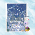 Diamond Painting Set mit kleiner Hexe und Katze in einer magischen Sternewarte unter dem Mond