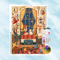 Diamond Painting Set mit Mädchen und Katze am Fenster unter dem Sternenhimmel