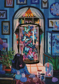 Fertiges Diamond Painting Bild einer Schmetterlingssammlung als mystische Wanddekoration im Wohnzimmer