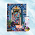 Diamond Painting Set mit Schmetterlingssammlung im Glasbehälter und Mädchen im blauen Zimmer