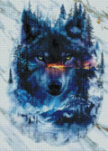 Gerahmtes 5D Diamond Painting Wandbild mit dem Motiv eines surrealen Wolfsgeistes zur Raumdekoration.