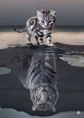 Nahaufnahme der funkelnden Steine und der realistischen Wasserreflexion für das Katze und Tiger Set