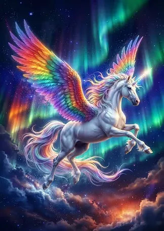 Nahaufnahme der funkelnden Steine und der bunten Regenbogenflügel für das Einhorn Set