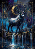 Nahaufnahme der funkelnden blauen und goldenen Steine für das mystische Hirsch Set