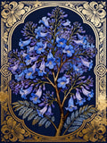Nahaufnahme der glänzenden Steine und der goldenen antiken Ornamente für das blaue Blumen Set