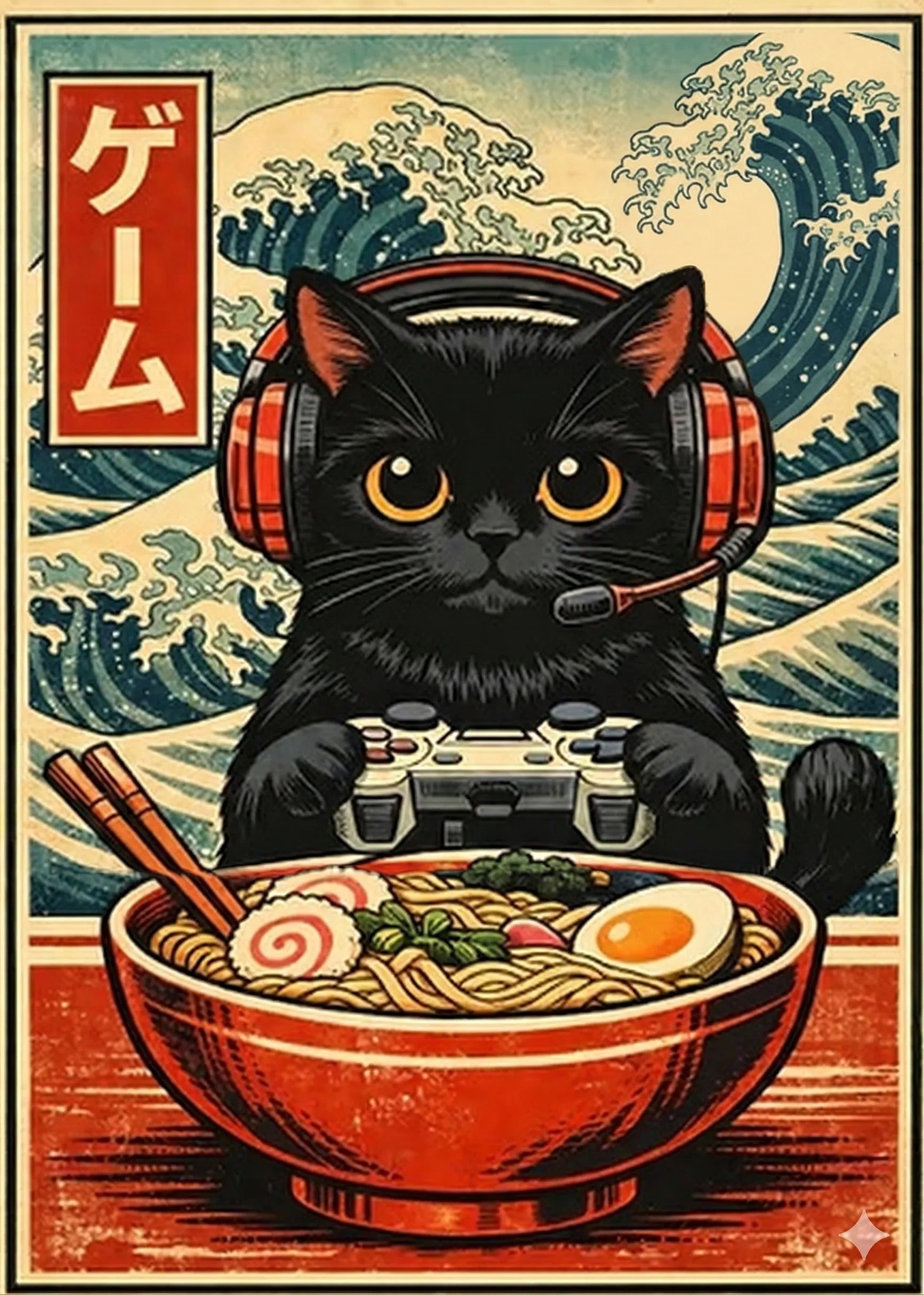 Nahaufnahme der funkelnden Steine und der coolen Retro-Japan Details für das Zocker-Katzen Set