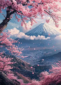 Nahaufnahme der funkelnden Steine und der zartrosa Kirschblüten für das Berg Fuji Set