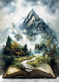 Detailansicht der hochauflösenden Leinwand mit klaren Symbolen für das Fantasie-Buch Motiv.
