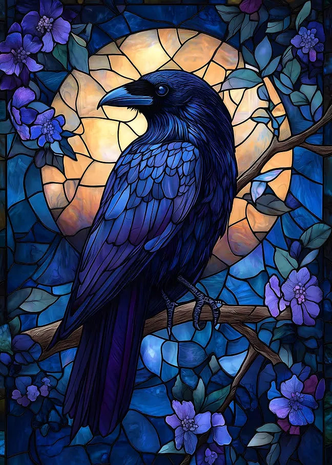 Farbenfrohe künstlerische Illustration von robin in einem lebendigen, abstrakten Mosaik-Stil mit Traum-Hintergrund.