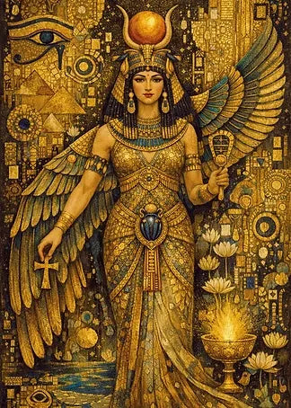 Originale Kunstvorlage der ägyptischen Göttin Isis in luxuriöser Gold-Optik