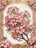 Nahaufnahme der funkelnden Steine und der goldenen Barock-Details für das rosa Blumen Set