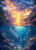Ursprüngliche Grafikvorlage der geteilten Ozean- und Unterwasserlandschaft für die Diamantmalerei
