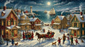 Ursprüngliche Panoramavorlage des festlichen Winterdorfes mit Segelbooten für die Diamantmalerei.